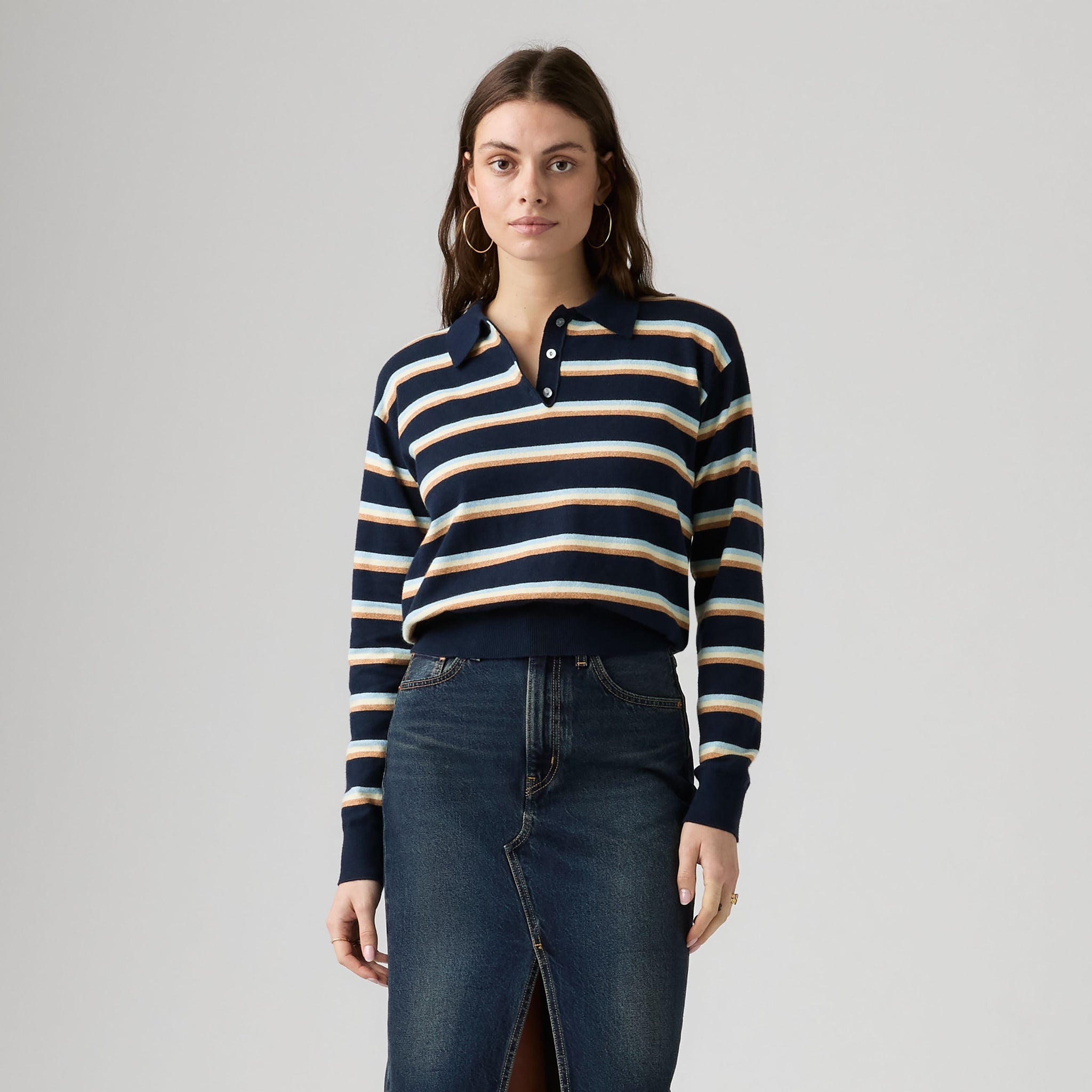 Levi's Super Soft LS Polo Jade Stripe Women Navy Blazer Blue