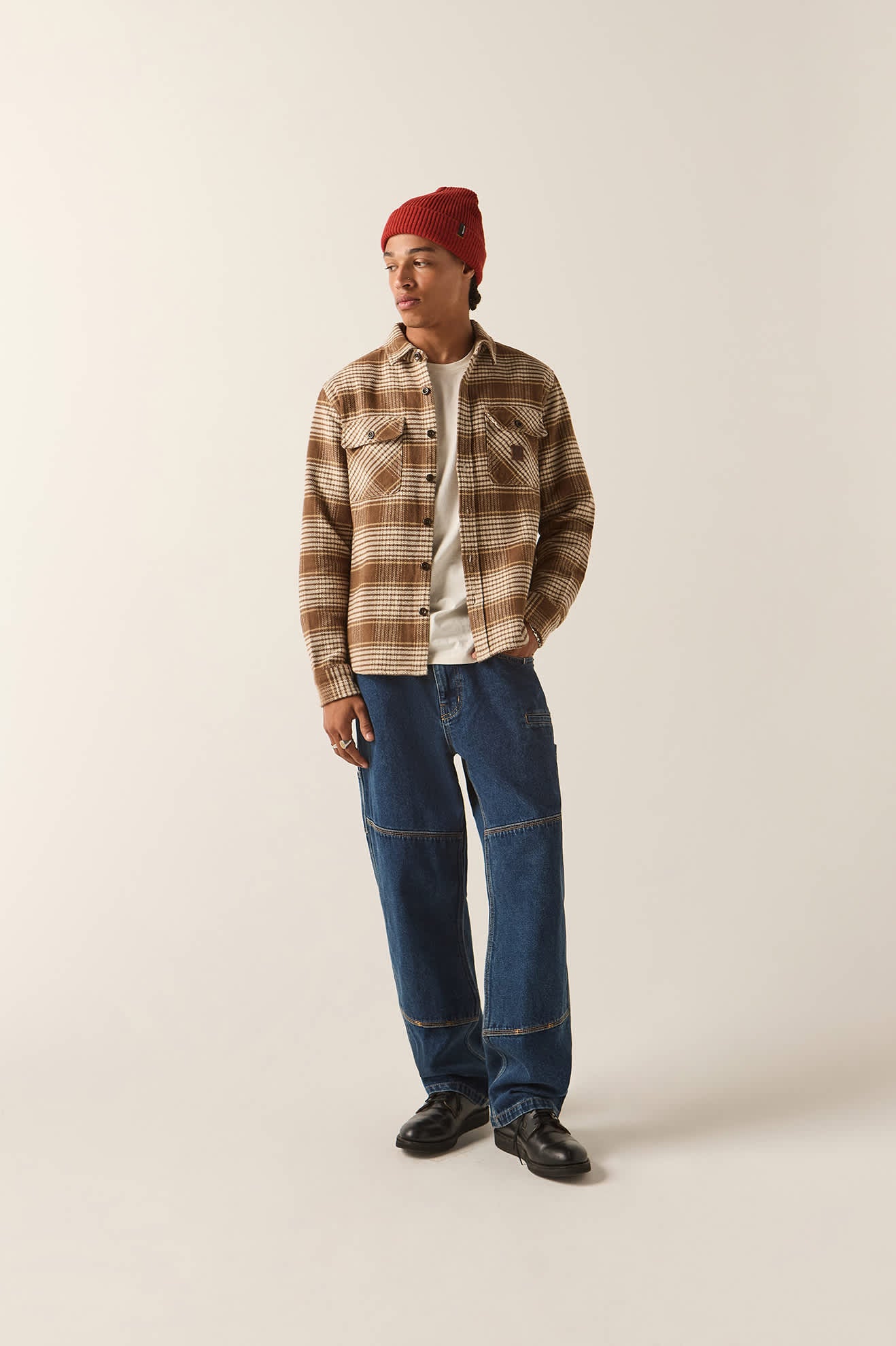Brixton Bowery Heavy Weight Flannel Men Pinecone Brown/Whitecap