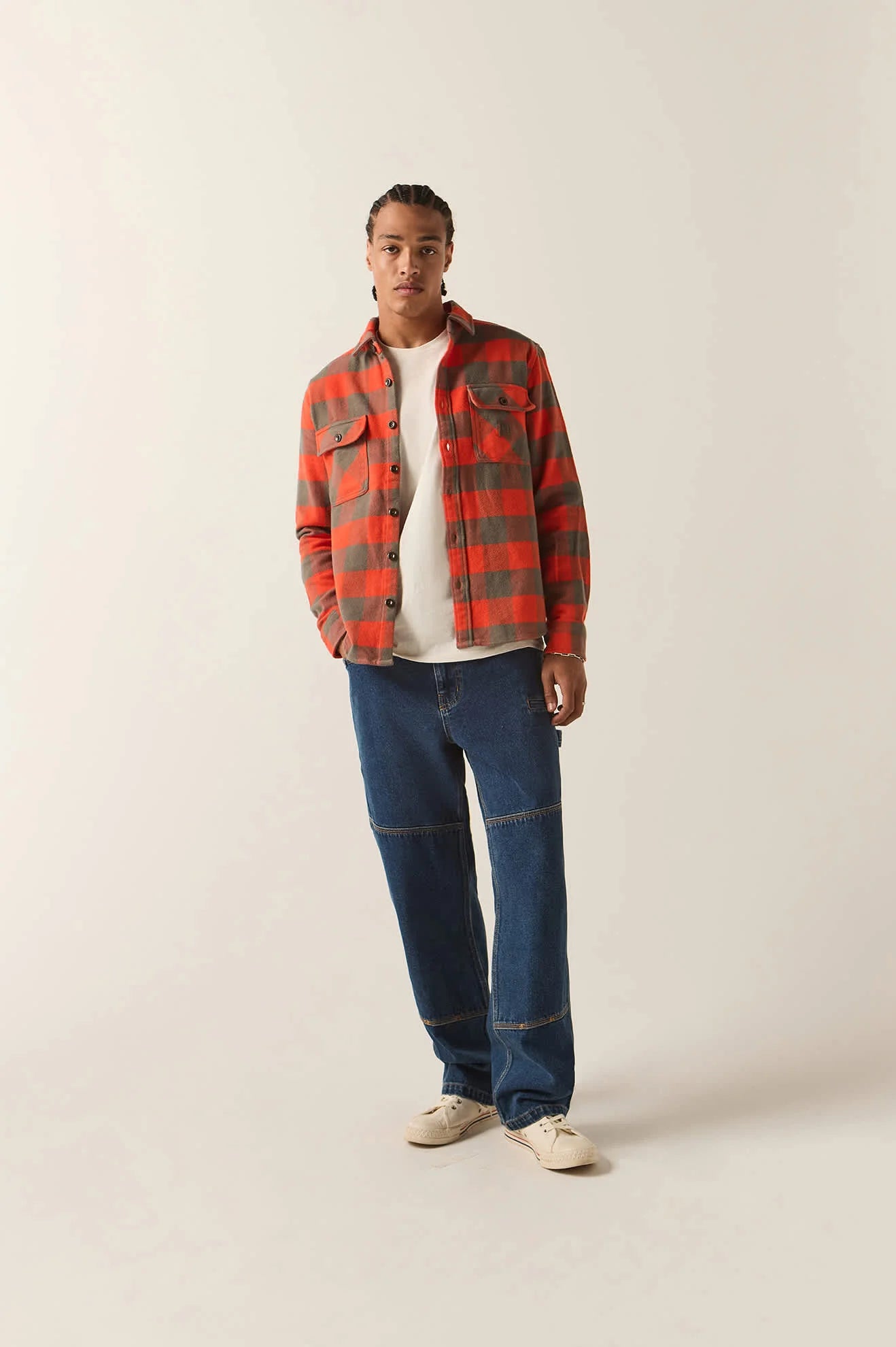 Brixton Bowery Heavy Weight Flannel Men Washed Red/Grey