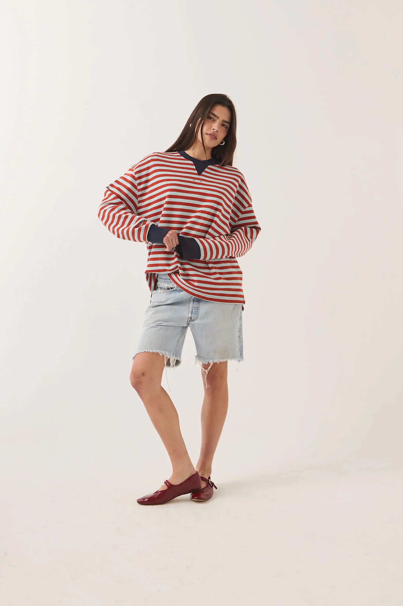 Brixton Retro Long Sleeve Crew Women Sea Grass/Rust