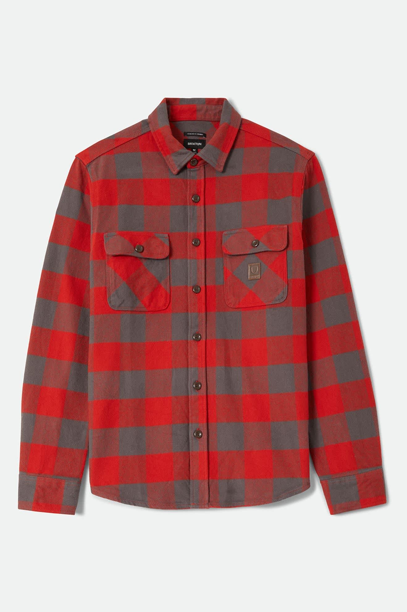 Brixton Bowery Heavy Weight Flannel Men Washed Red/Grey