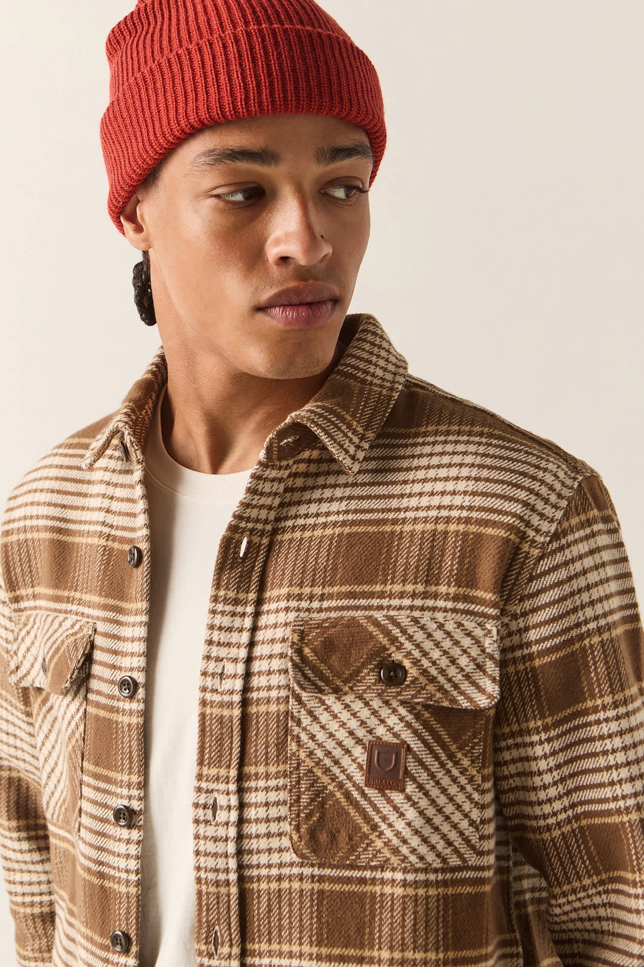 Brixton Bowery Heavy Weight Flannel Men Pinecone Brown/Whitecap