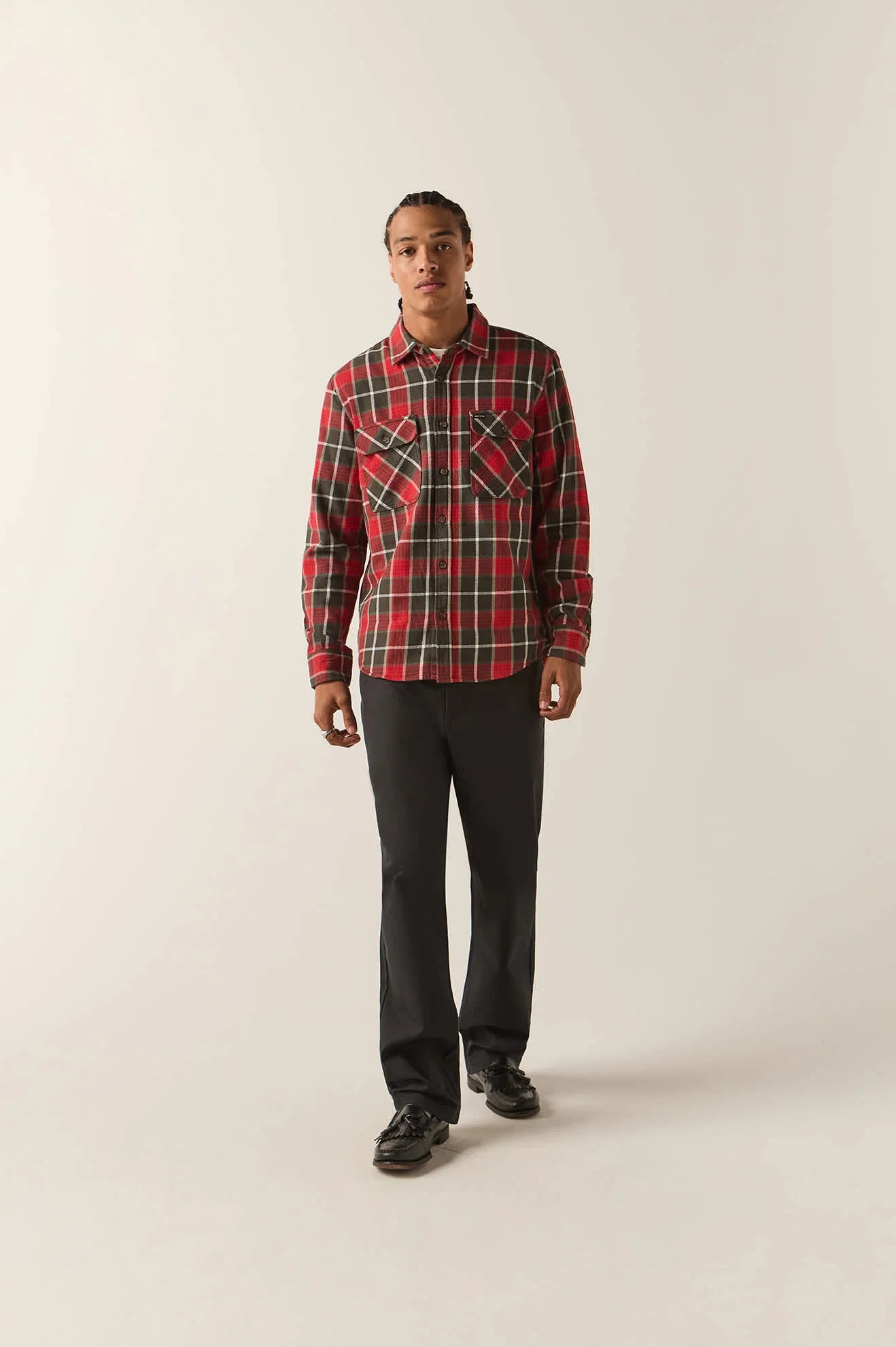 Brixton Bowery Flannel Men Washed Red/Black
