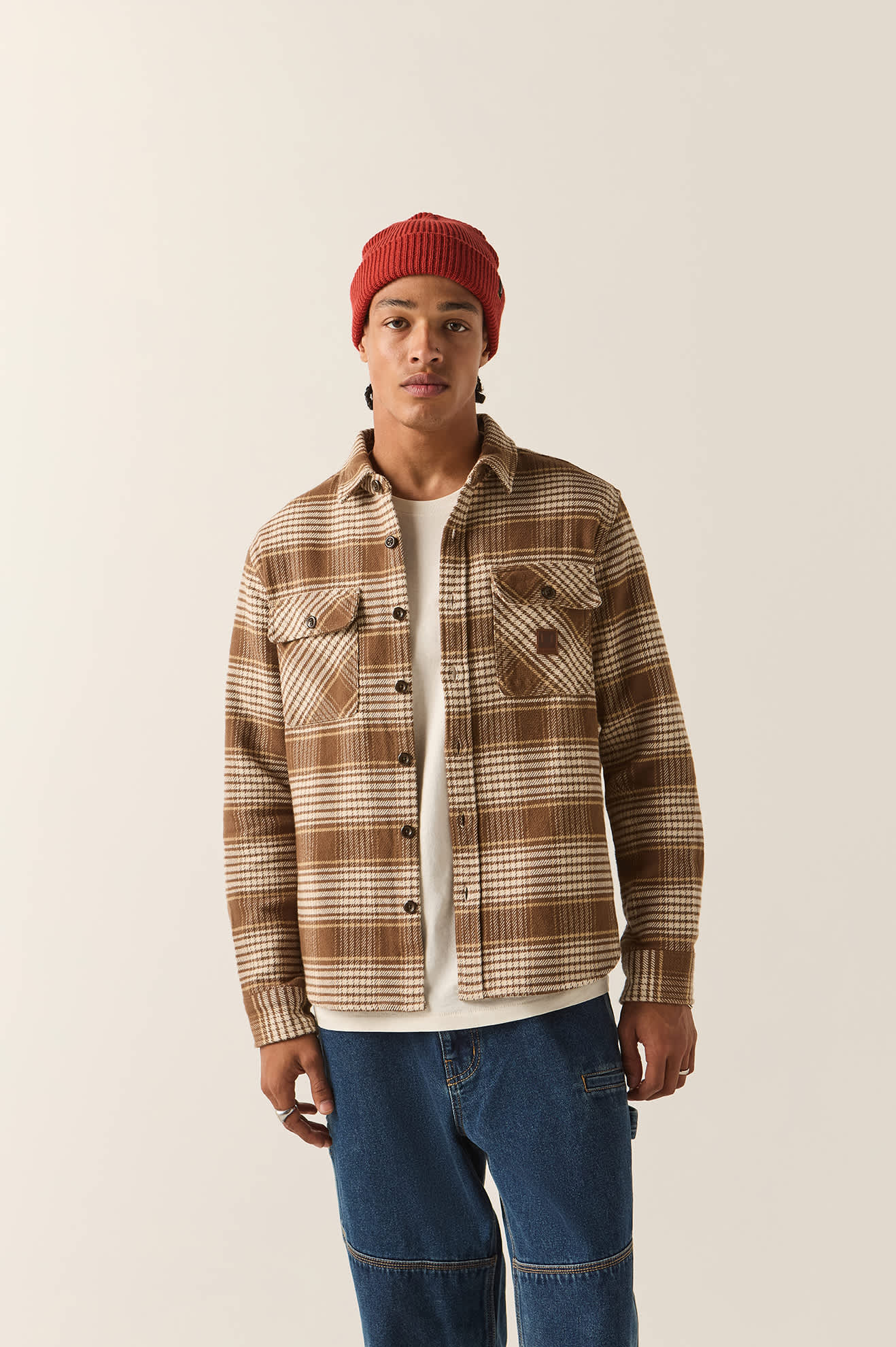 Brixton Bowery Heavy Weight Flannel Men Pinecone Brown/Whitecap