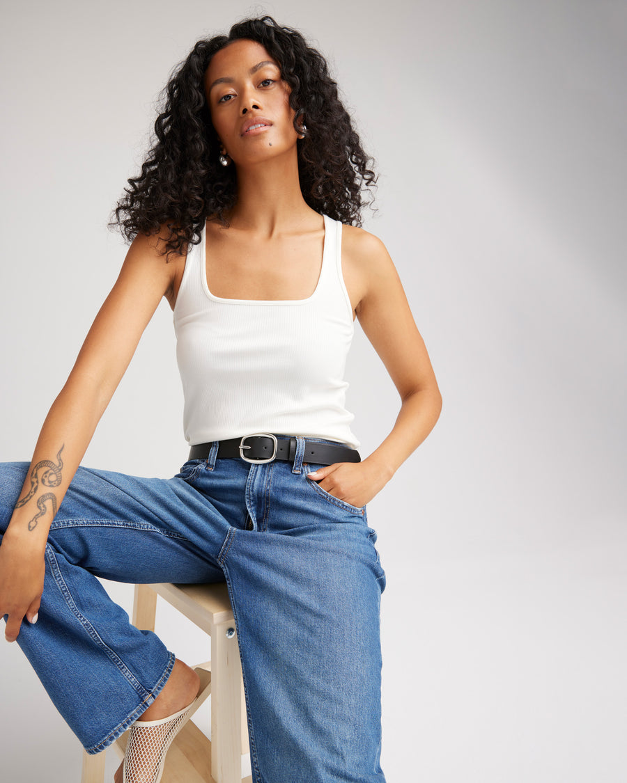 Richer Poorer Vintage Rib Square Neck Tank Women Bone